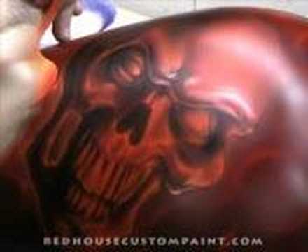 RedHouse Custom Paint, Inc. Airbrushing a blazing skull